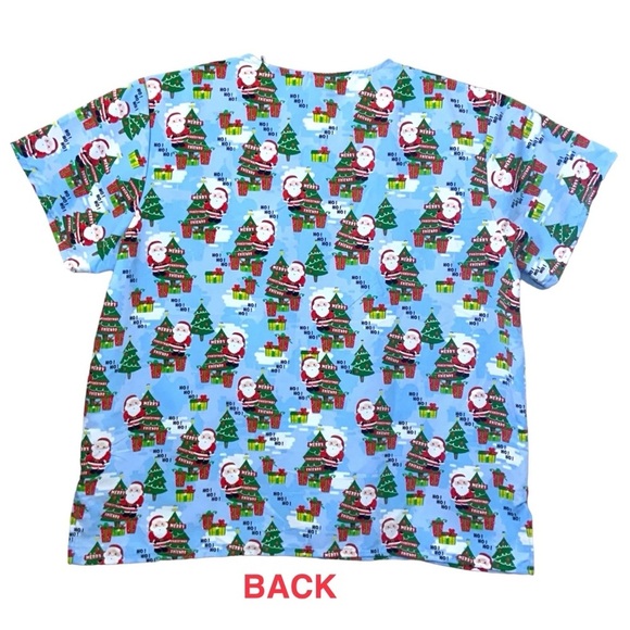 Devine Curves Scrub Christmas Top Women V Neck Short Sleeve Santa Blue Plus 3X - Picture 2 of 15